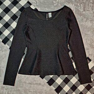 S | Divided | Metallic Peplum Long Sleeved Blouse